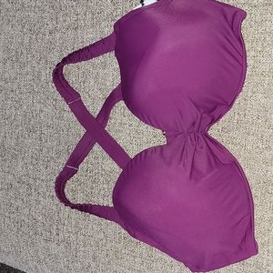 Shade & Shore Purple Ruched Crossback Bikini Top